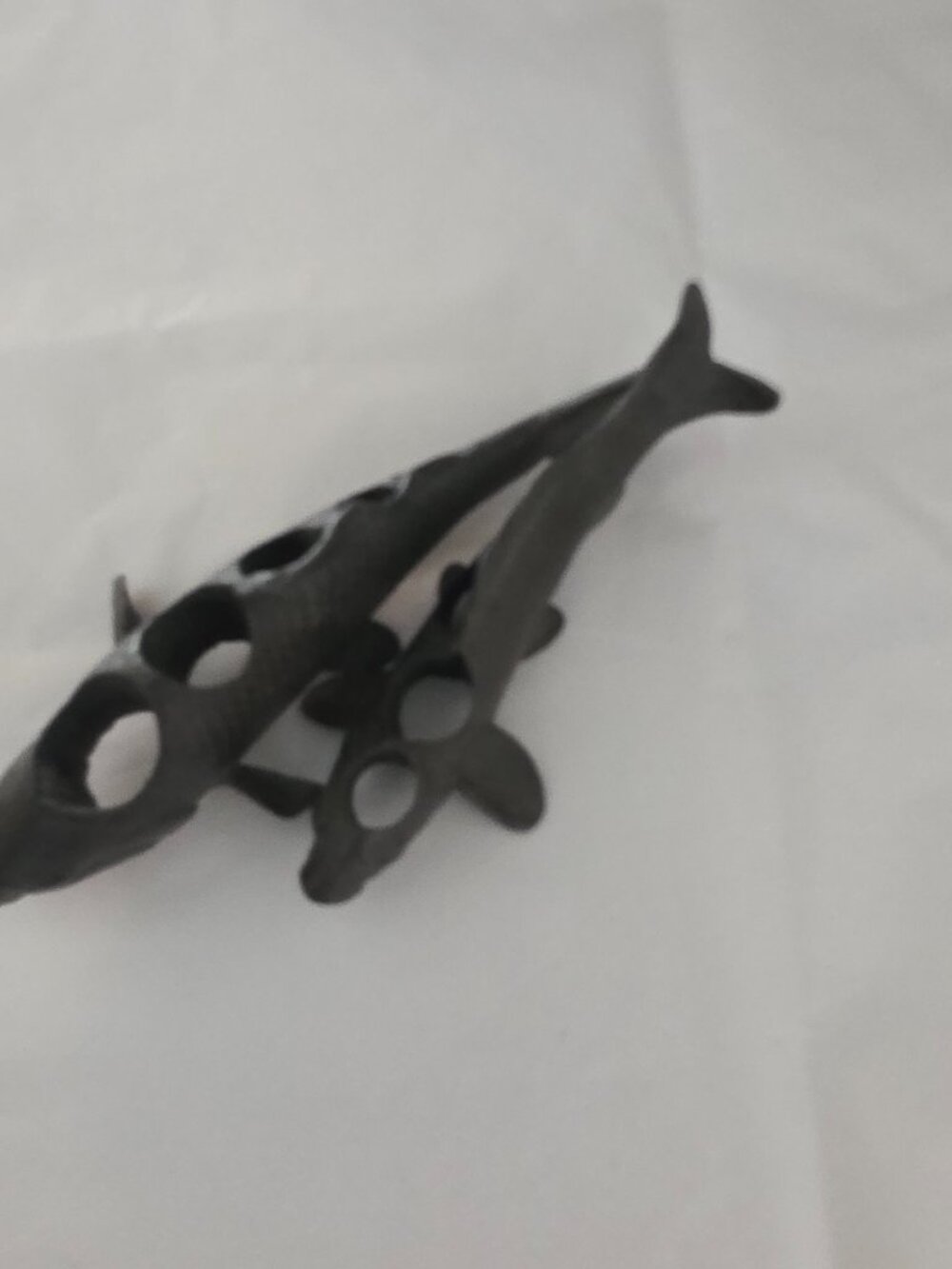 Vintage Japanese Metal Ikebana Cast Swimming Koi 7 Hole Flower Frog READ
